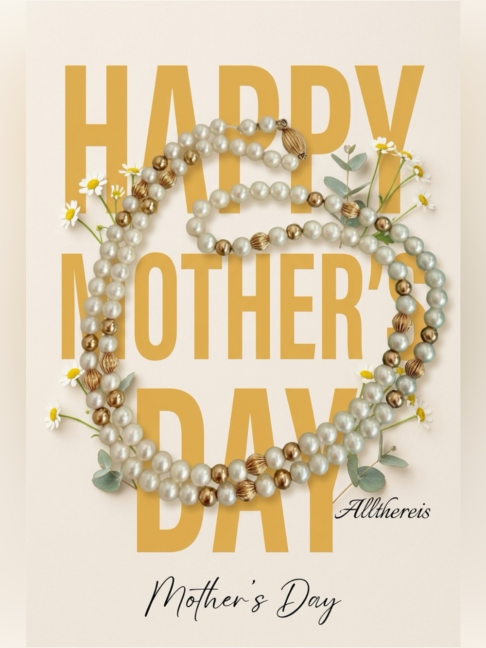 Classic Pearl necklace w/ Gold Beads - Picture 3 of 16